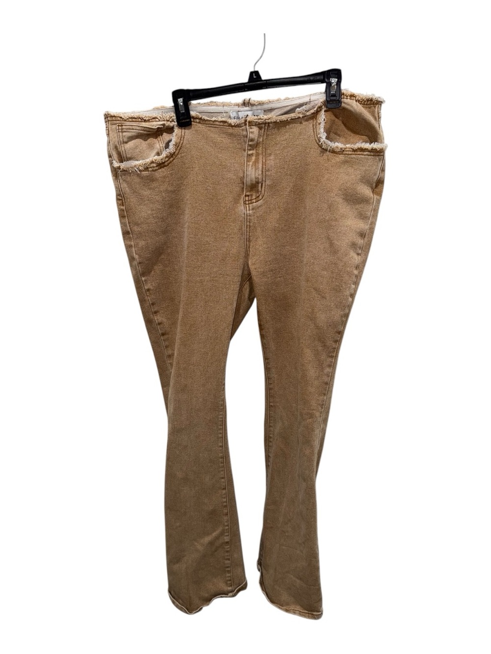Fashion Nova Tan High Rise Flare Jeans Raw Hem Size 18 Plus Boho - Picture 4 of 7